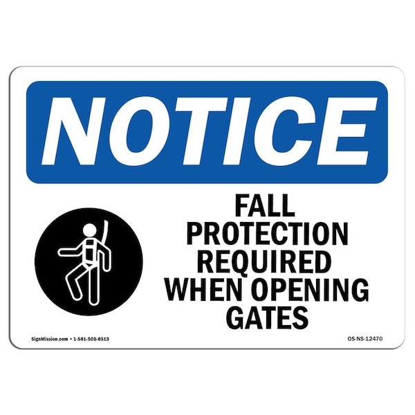 Signmission OSHA, Fall Protection Required When With Symbol, 14in X 10in Rigid Plastic, OS-NS-P-1014-L-12470 OS-NS-P-1014-L-12470 - main